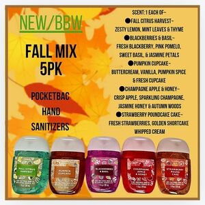 🔥5PK FALL MIX / NEW / BBW /POCKETBAC HAND SANITIZERS